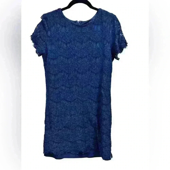 Lulus Take Me To Brunch Navy Blue Lace Mini Shift Dress Womens Size Large - Picture 2 of 7